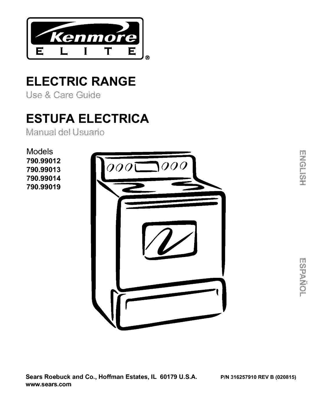 Kenmore 790.99019, 790.99013, 790.99014 manual Electric Range Estufa Electrica 