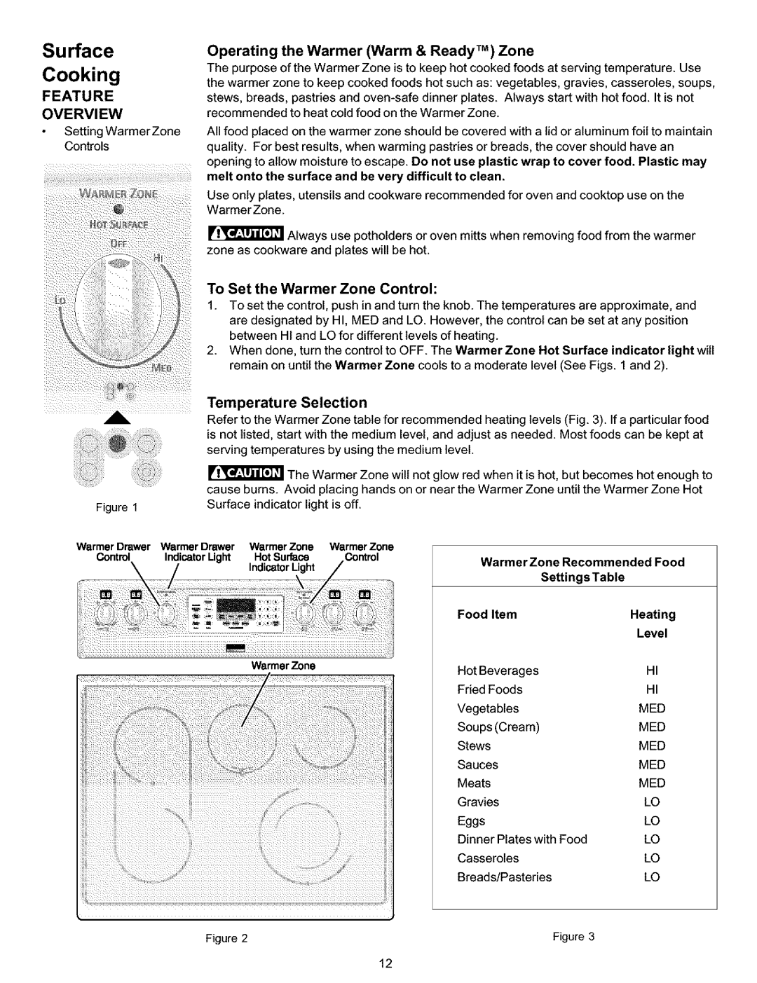 Kenmore 790.99013, 790.99019, 790.99014 manual WarmerZone Recommended Food, Settings Table, Food Item Heating Level 