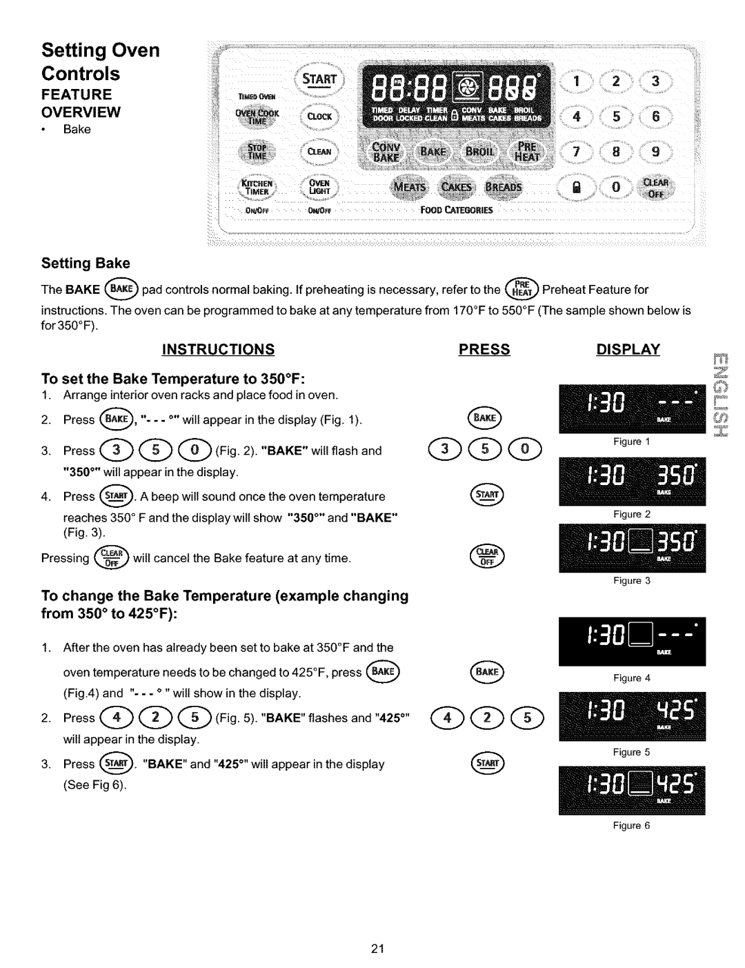 Kenmore 790.99013, 790.99019, 790.99014 manual Setting Bake, Instructionspress, To set the Bake Temperature to 350F 