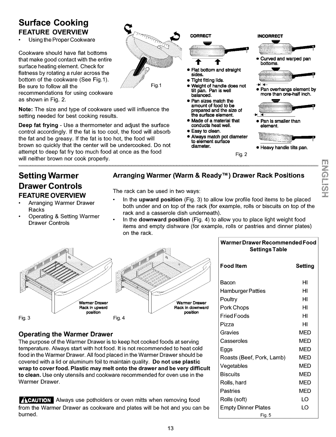 Kenmore 790.9911 Surface Cooking, Arranging Warmer Warm & Ready TM Drawer Rack Positions, Operating the Warmer Drawer 