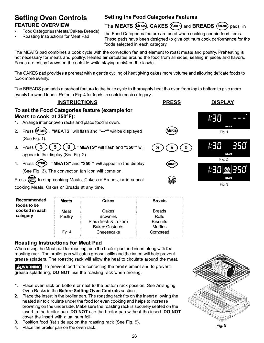 Kenmore 790.9911 manual Setting the Food Categories Features, Recommended, Foods to be Cooked in each, Category 