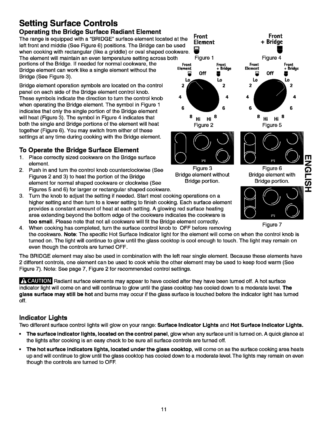 Kenmore 790.99613 Operating the Bridge Surface Radiant Element, To Operate the Bridge Surface Element, Indicator Lights 