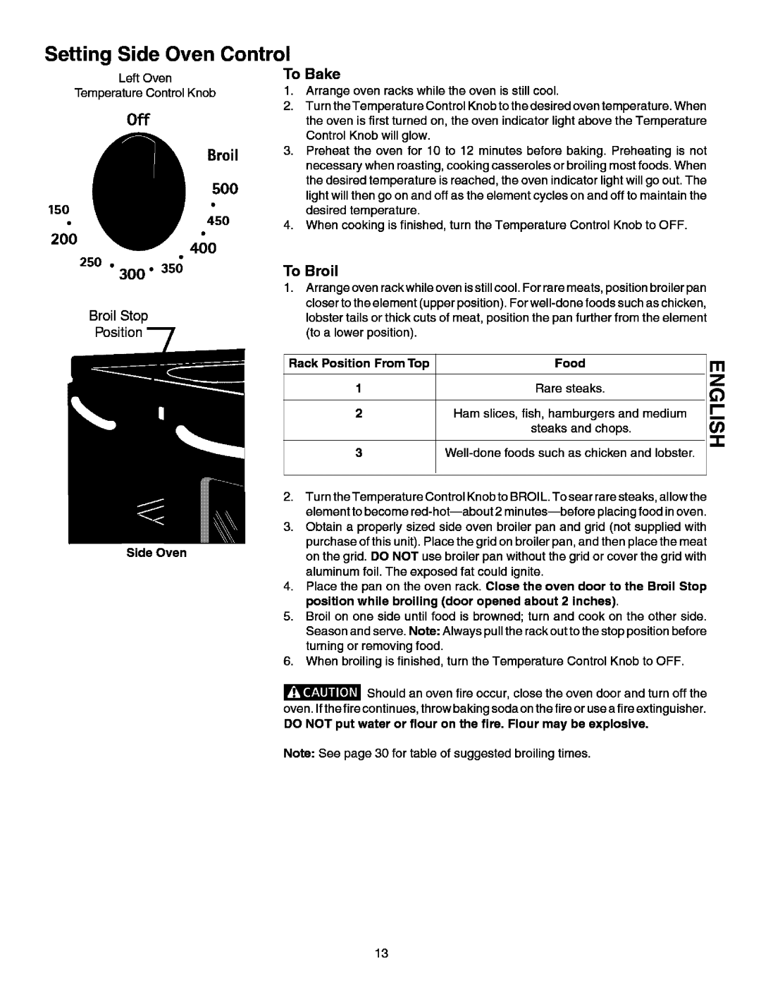 Kenmore 790.99613 manual Setting Side Oven Control, Off, 400 