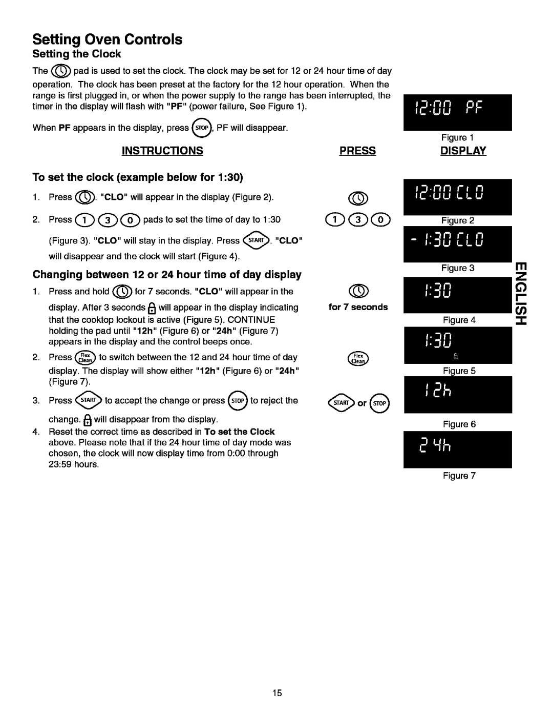 Kenmore 790.99613 manual Setting Oven Controls, Instructions, Pressdisplay, Setting the Clock 