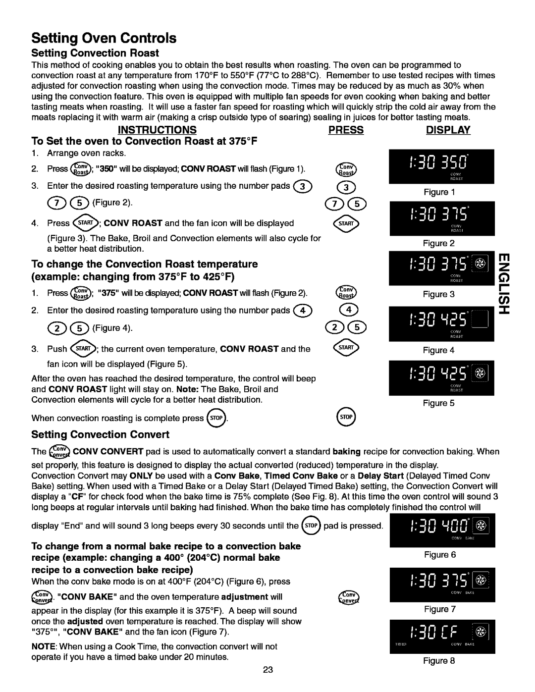 Kenmore 790.99613 manual Setting Convection Roast, To Set the oven to Convection Roast at 375F, Setting Convection Convert 