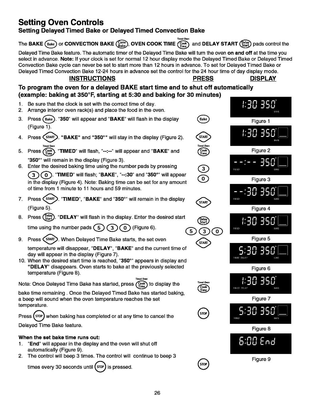 Kenmore 790.99613 Setting Delayed Timed Bake or Delayed Timed Convection Bake, Will remain in the display Figure, Pads O 