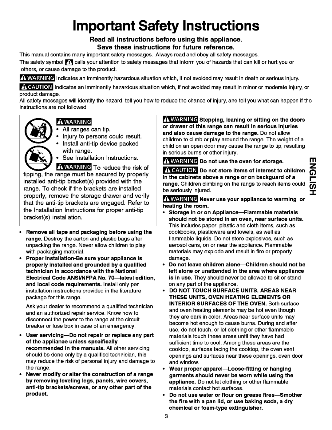 Kenmore 790.99613 manual Important Safety Instructions 