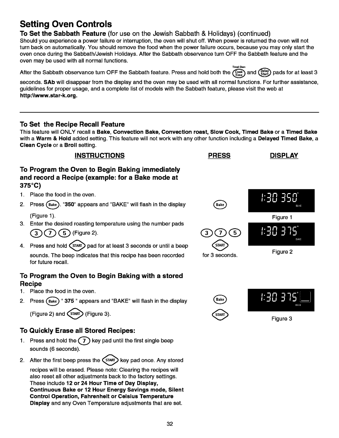 Kenmore 790.99613 manual To Set the Recipe Recall Feature, To Quickly Erase All Stored Recipes, Food in the oven 