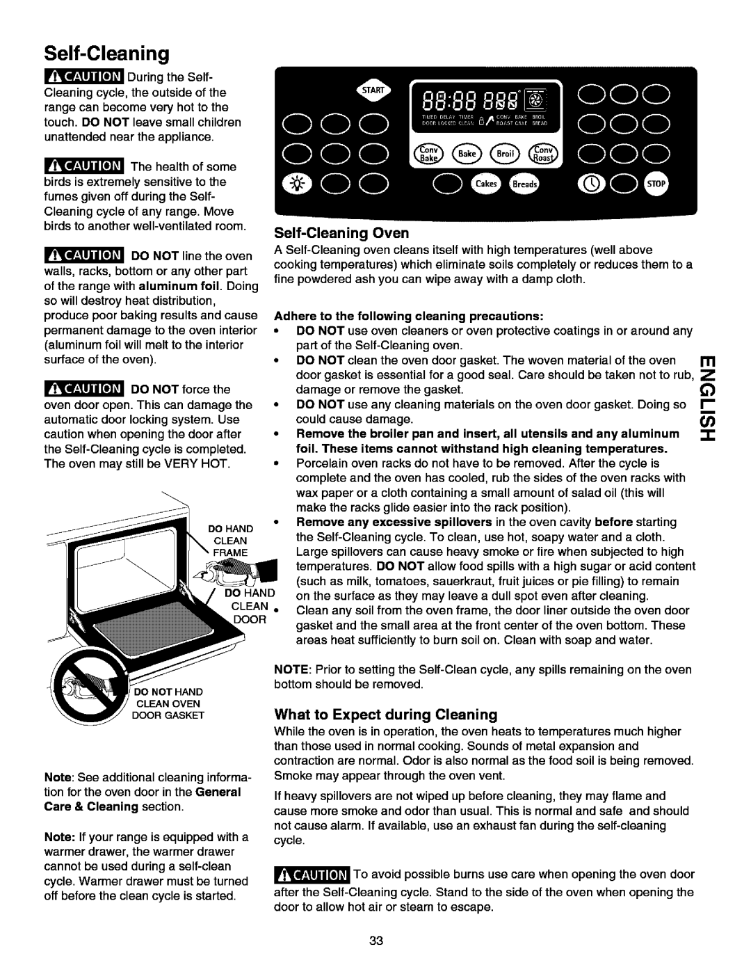 Kenmore 790.99613 manual Self-Cleaning, What to Expect during Cleaning, Do not line the oven, Care & Cleaning section 