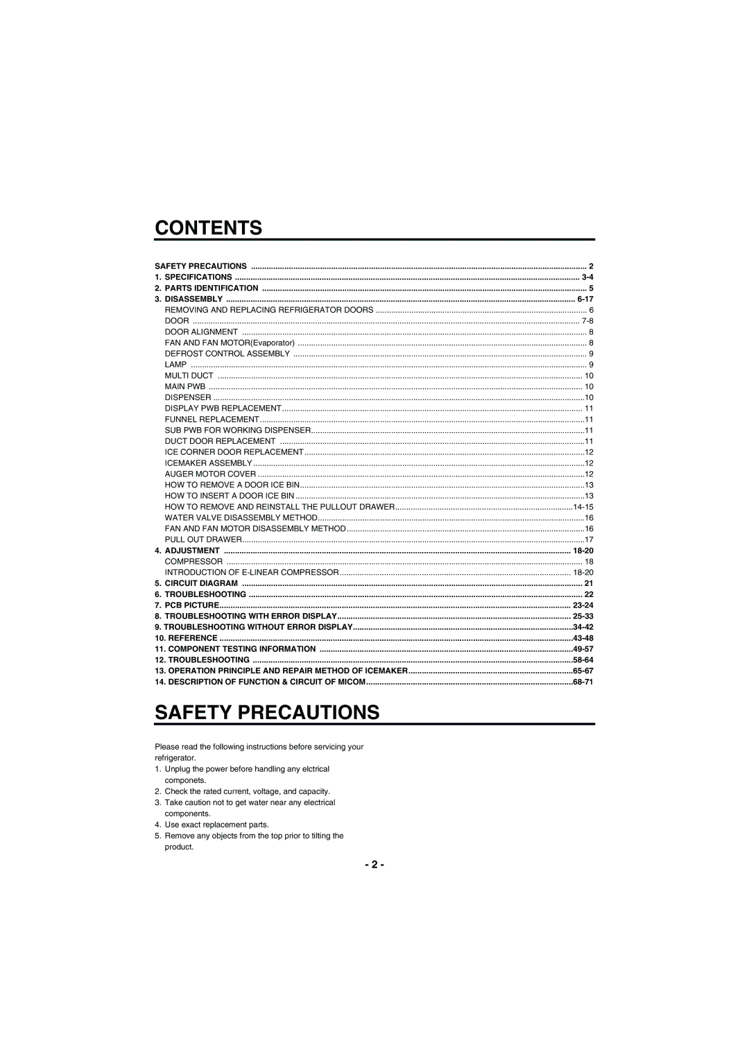 Kenmore 795-71022.010 service manual Contents 