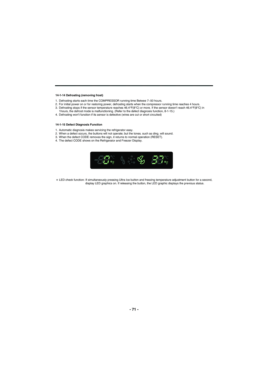 Kenmore 795-71022.010 service manual Defrosting removing frost, Defect Diagnosis Function 