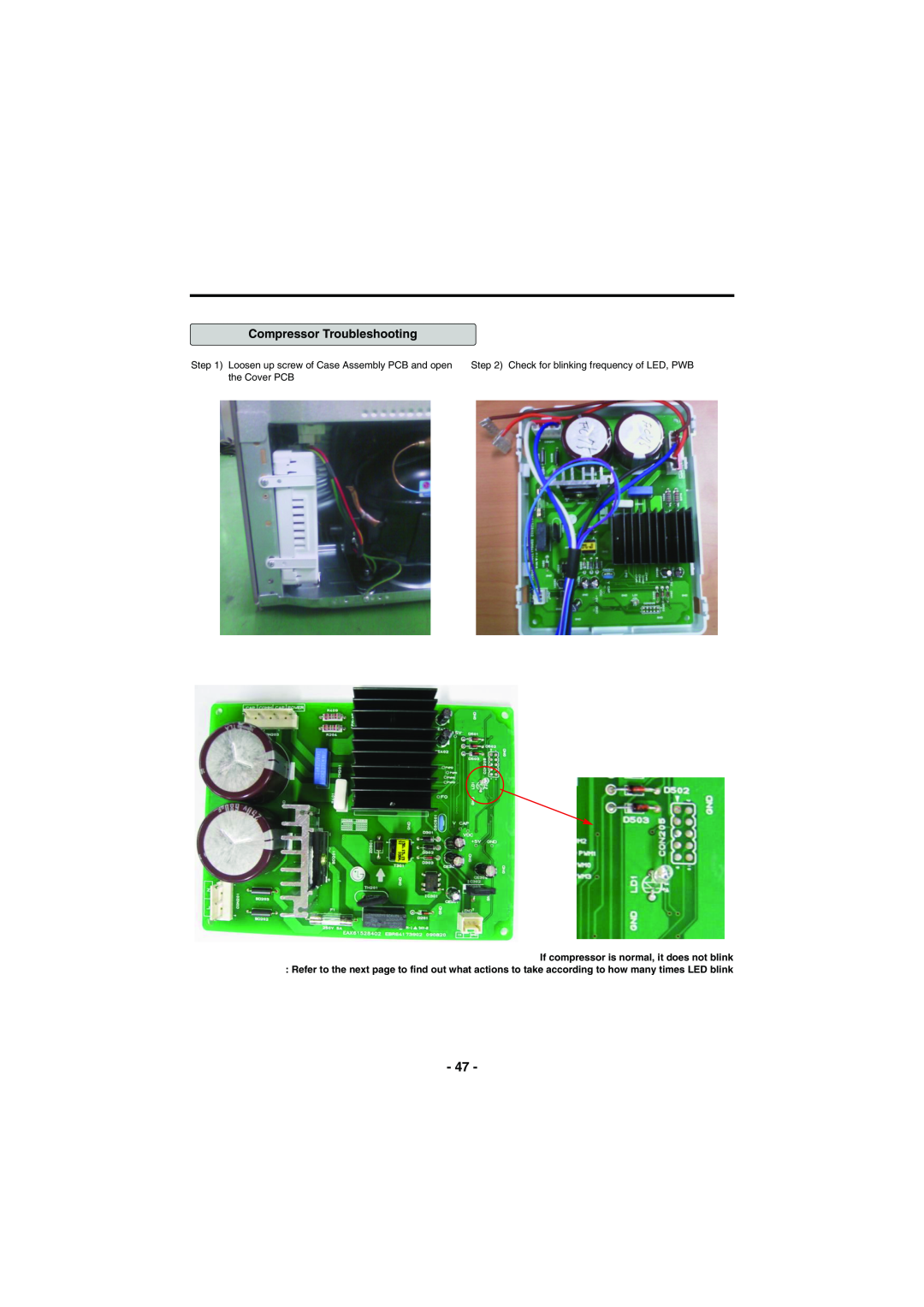 Kenmore 795-71022.010 Compressor Troubleshooting, Loosen up screw of Case Assembly PCB and open, the Cover PCB 