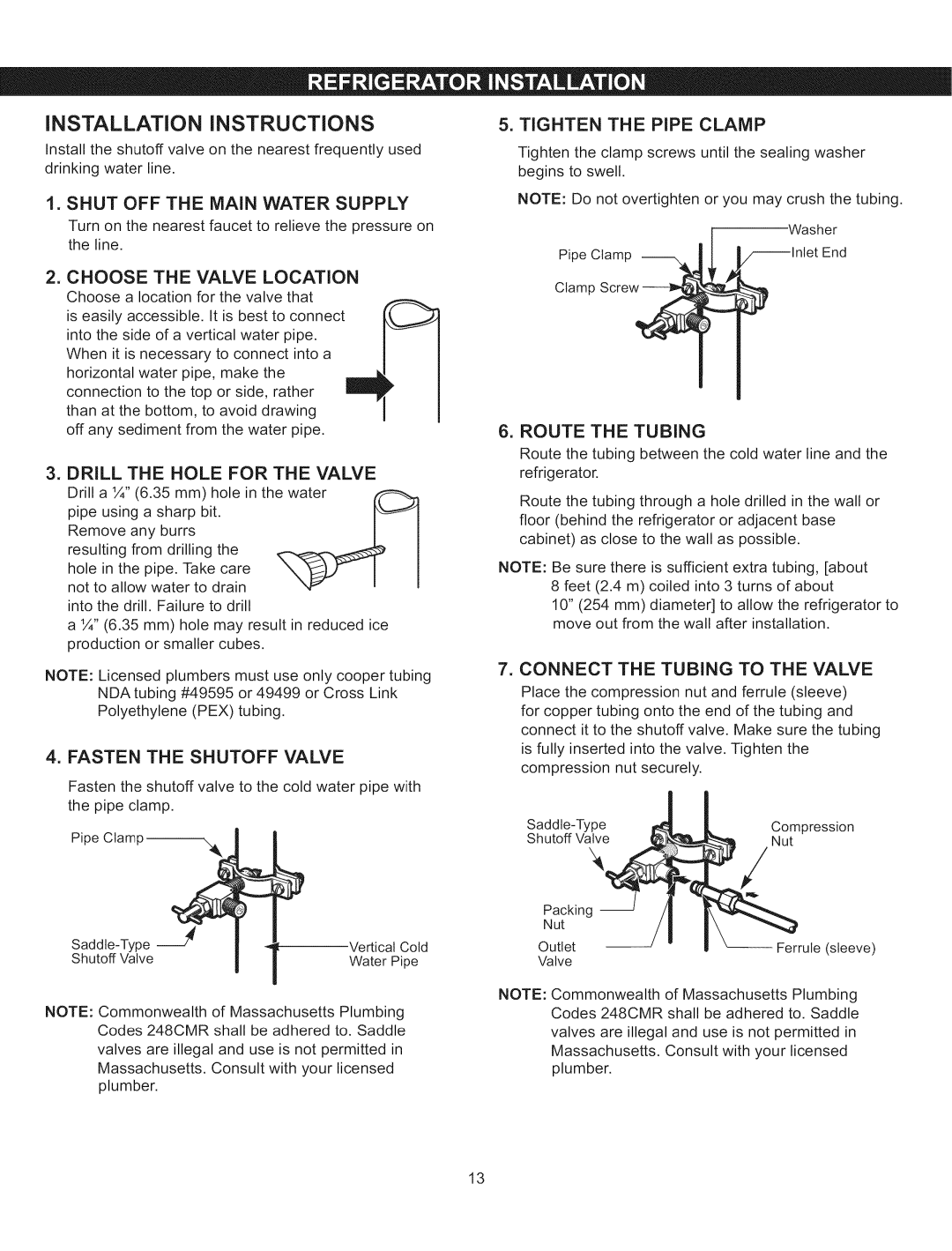 Kenmore 795.5103 manual Shut OFF the Main Water Supply, = Choose the Valve Location, = Drill the Hole for the Valve 