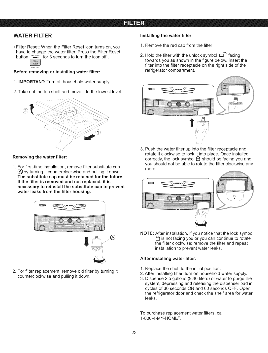 Kenmore 795.5103 manual Water Filter 