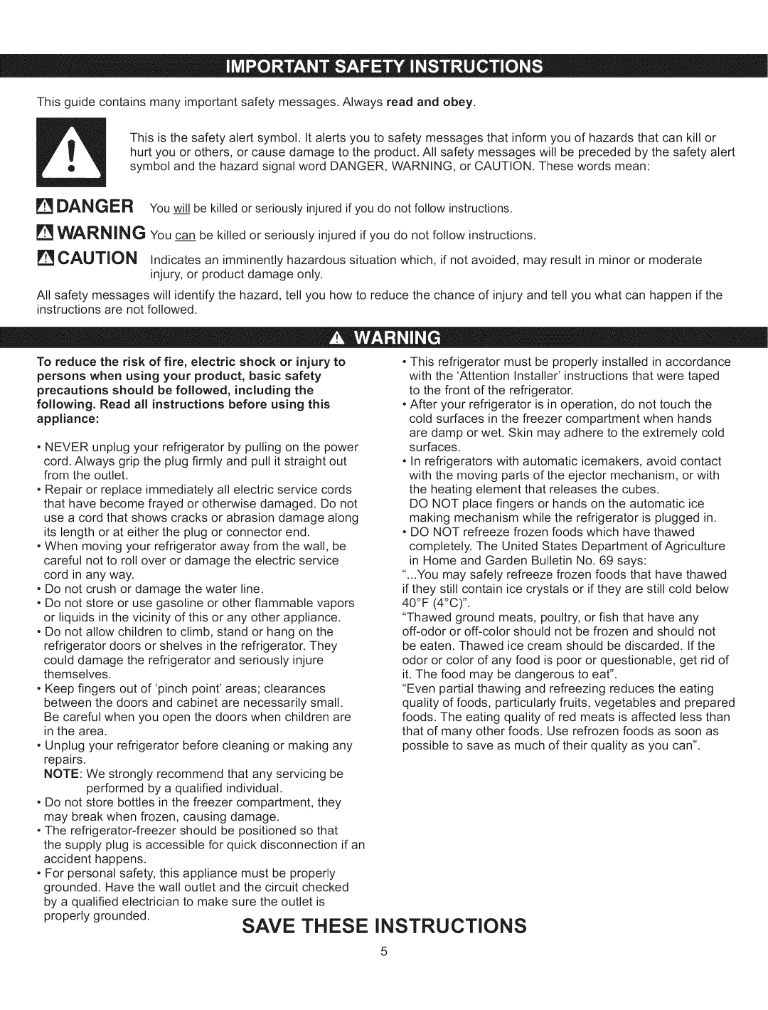 Kenmore 795.5103 manual Instructions 