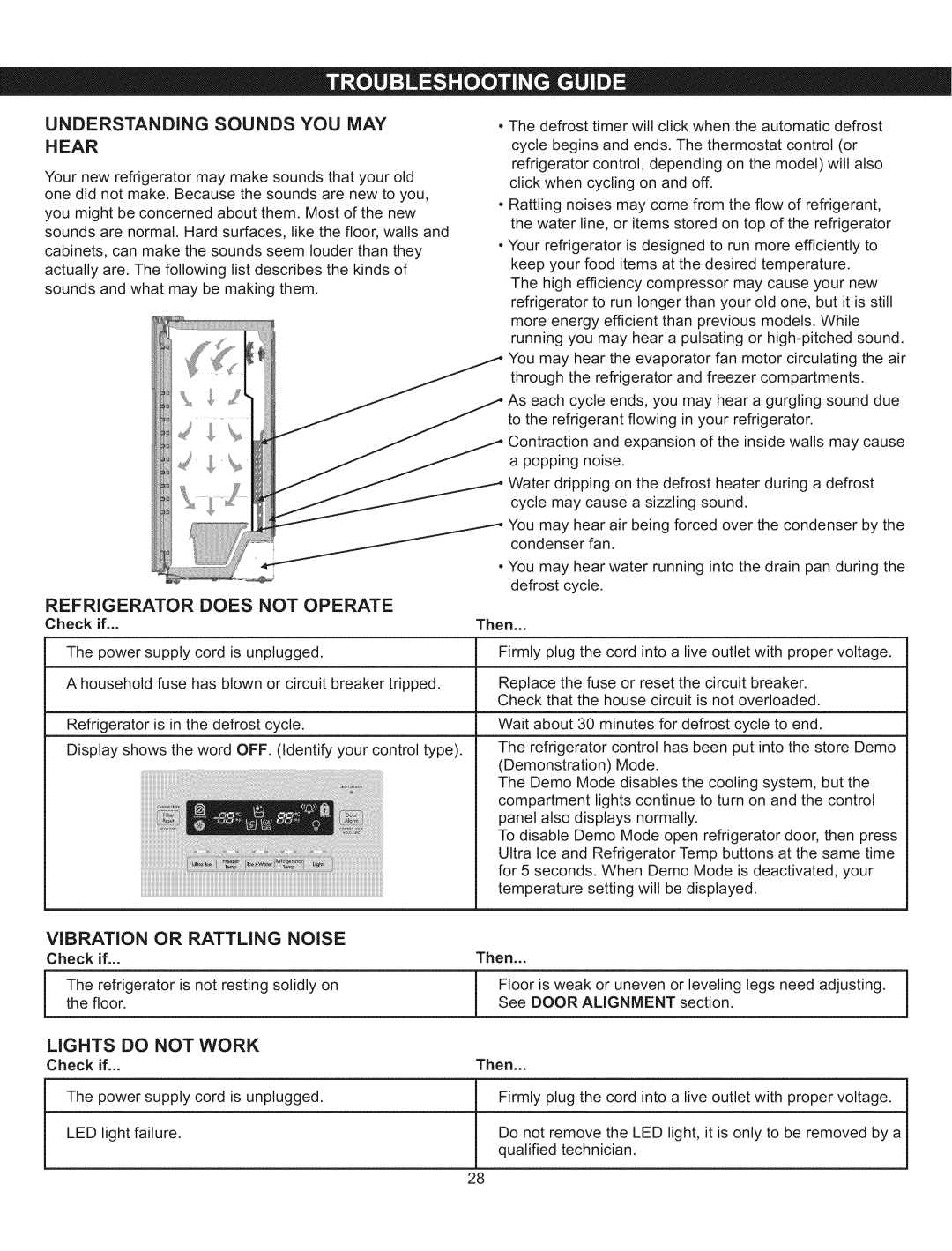 Kenmore 795.5107, 795.5108 manual Understanding Sounds YOU MAY Hear, Vibration, Noise, Lights do not Work 