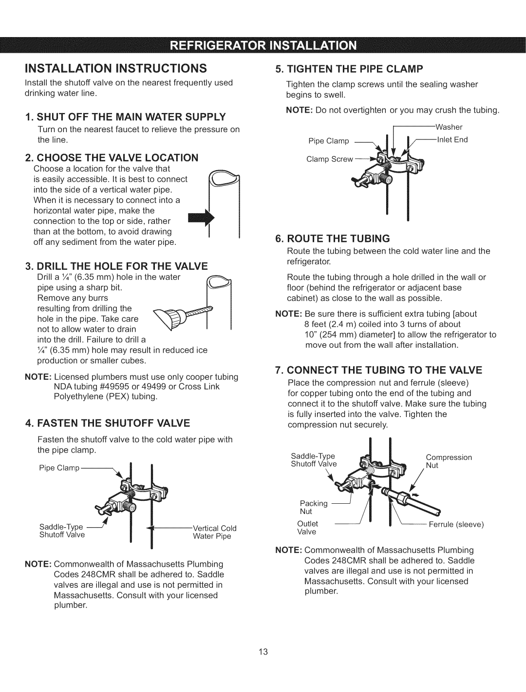 Kenmore 795.5108 iNSTALLATiON iNSTRUCTiONS, Shut Off The Main Water Supply, Choose The Valve Location, Route The Tubing 