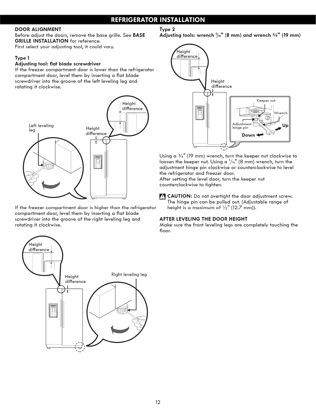 Kenmore 795.5131 manual Door Alignment, Adjusting tool fiat blade screwdriver 