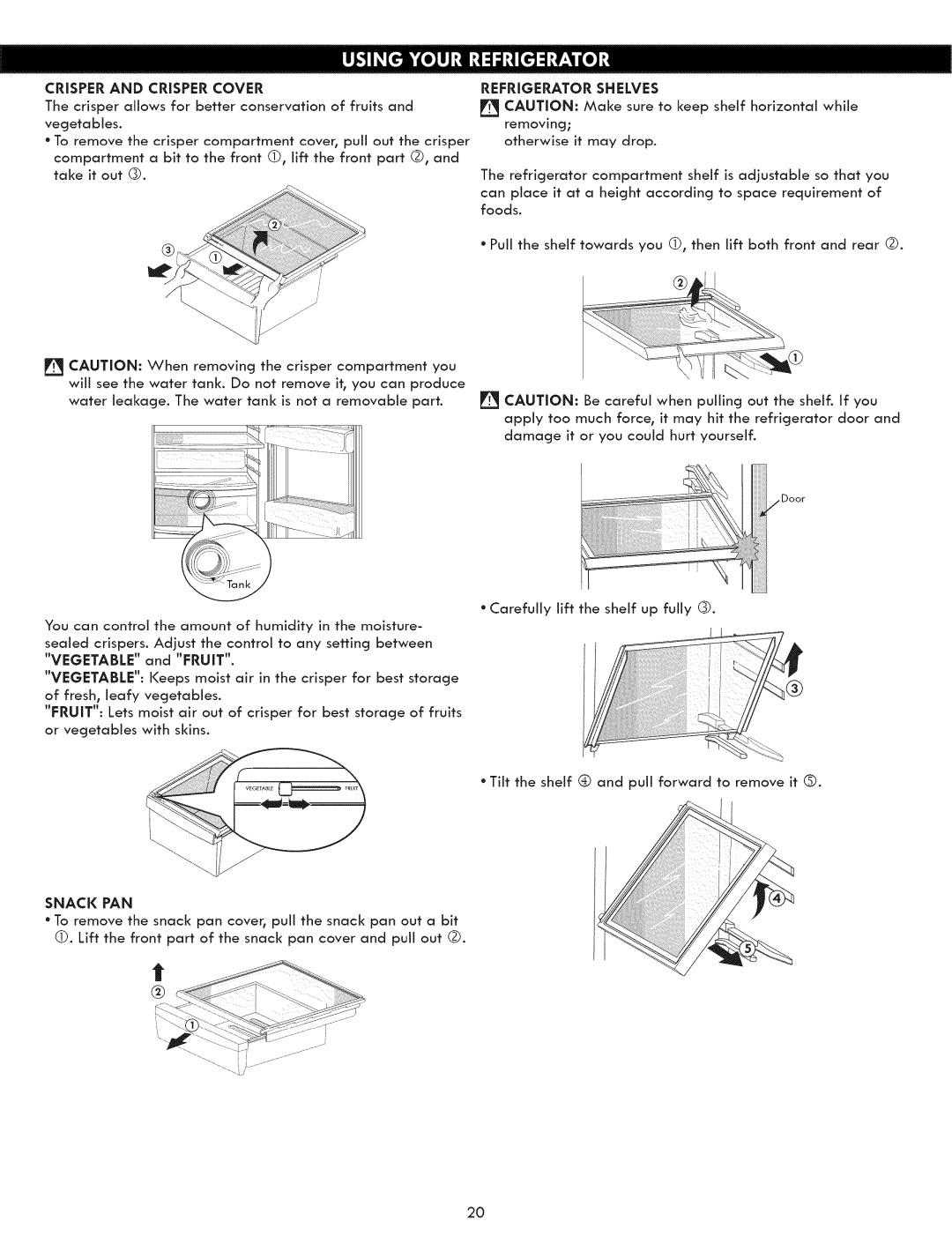 Kenmore 795.5131 manual Crisper and Crisper Cover, Refrigerator Shelves, Door, Snack PAN 