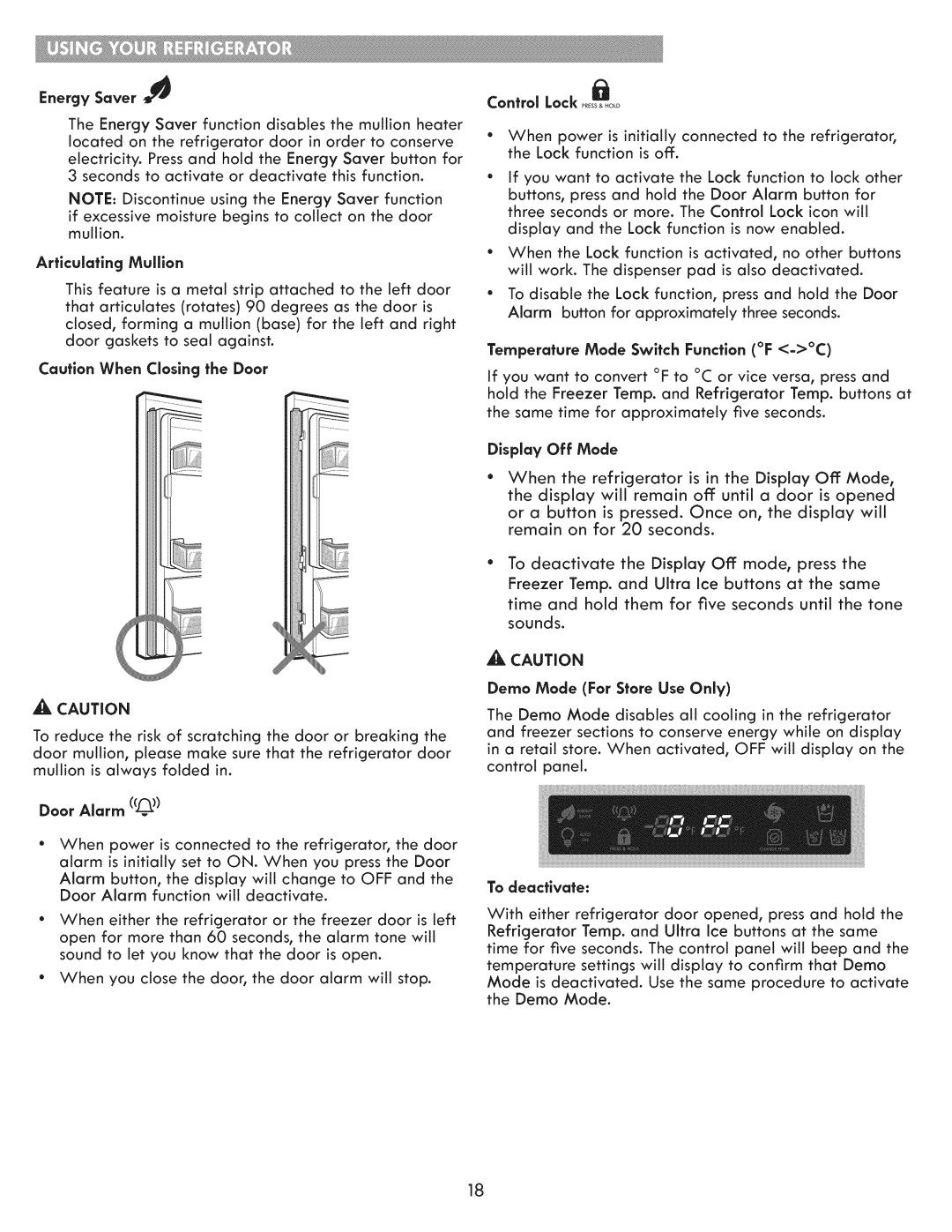 Kenmore 795.7103 manual Energy Saver, Articulatlng Mulllon, Control Lock Roo, Sounds, To deactivate 