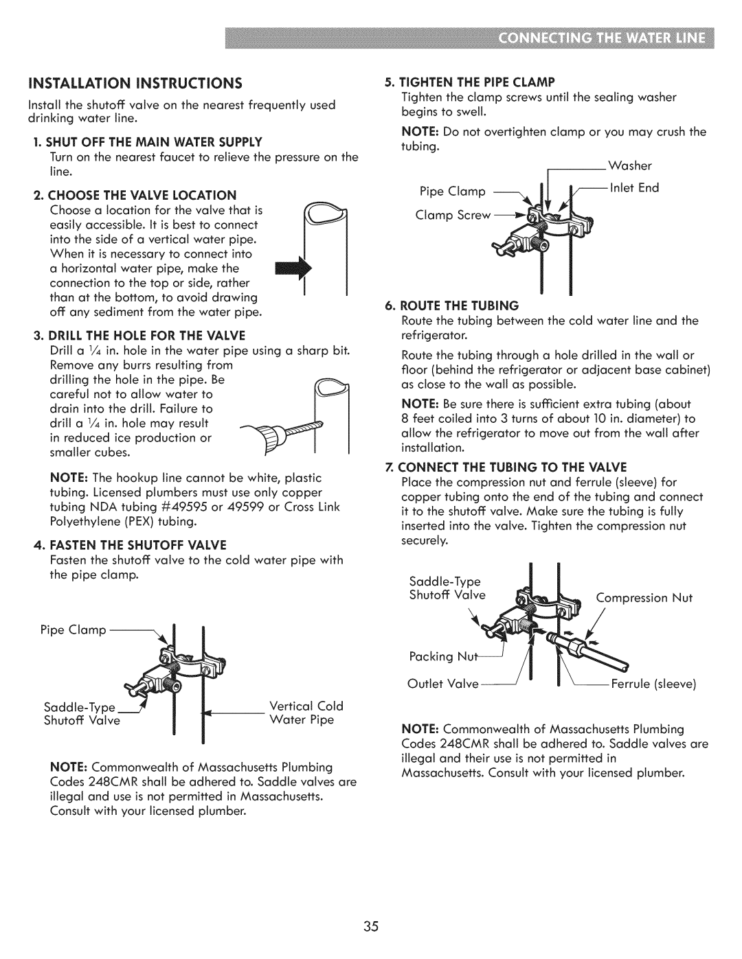 Kenmore 795.7103 manual INSTALLATiON iNSTRUCTiONS, Shut OFF the Main Water Supply, Drill the Hole for the Valve 