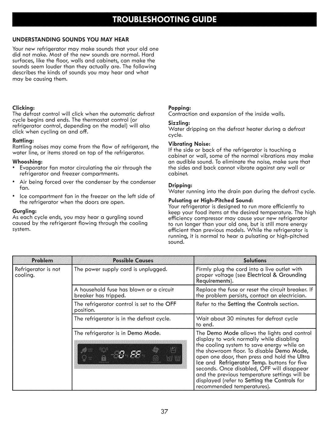 Kenmore 795.7103 Understanding Sounds YOU MAY Hear, Sizzllng, Vibrating Noise, Pulsating or High-Pitched Saund, Section 