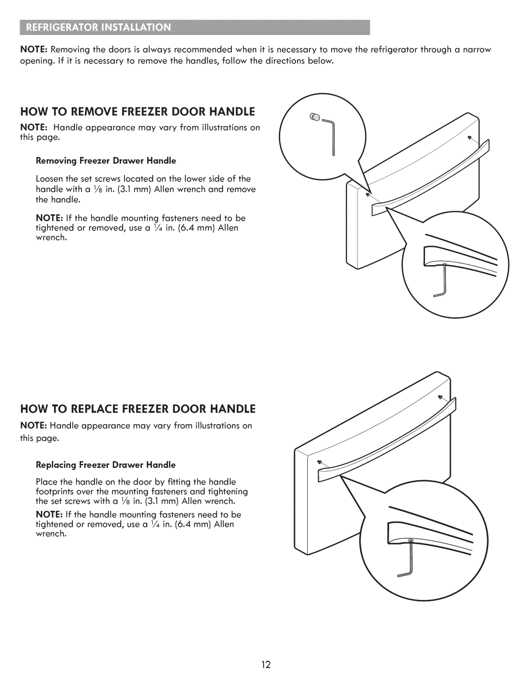 Kenmore 795.7103 manual How To Remove Freezer Door Handle, How To Replace Freezer Door Handle 