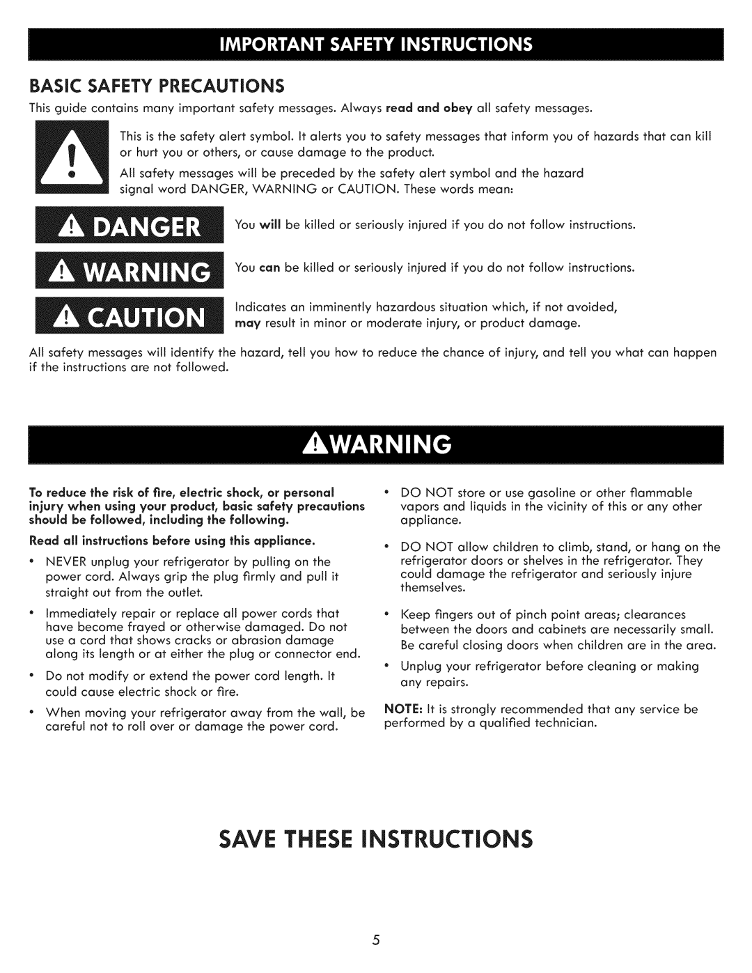 Kenmore 795.7103 manual Basic Safety Precautions, Save These Instructions 