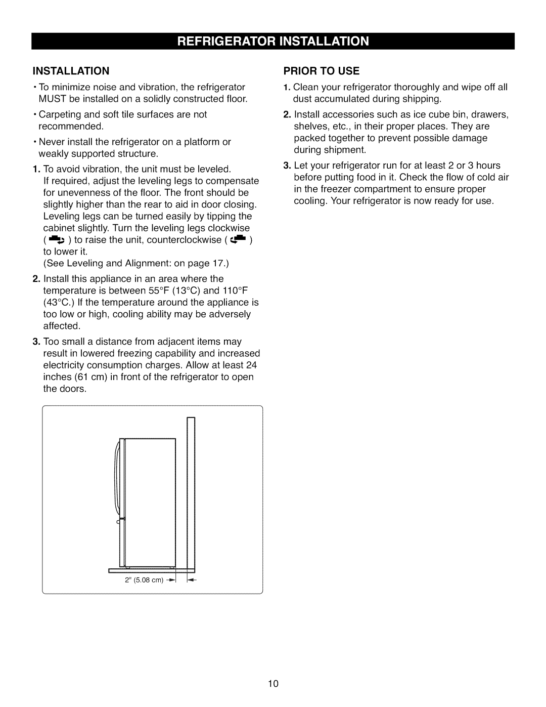 Kenmore 795.7104 manual Installation, Prior to USE 