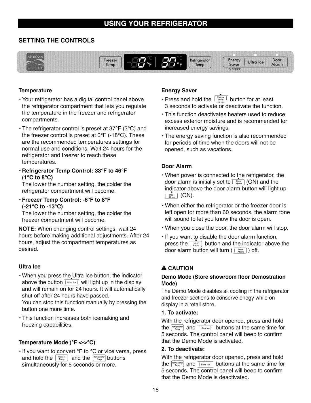 Kenmore 795.7104 manual Setting the Controls 