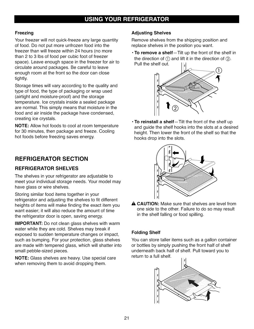 Kenmore 795.7104 manual Refrigerator Section, Refrigerator Shelves 