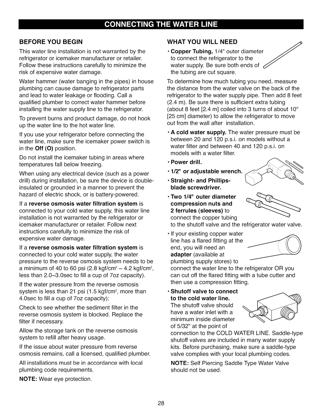 Kenmore 795.7104 manual Before YOU Begin, What YOU will Need, To the cold water line 