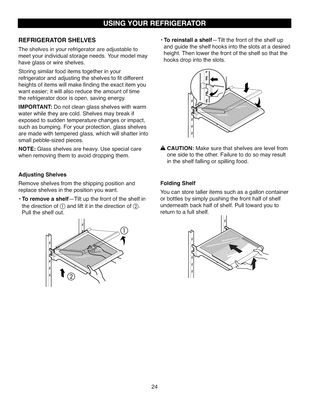 Kenmore 795.7105 manual Refrigerator Shelves 