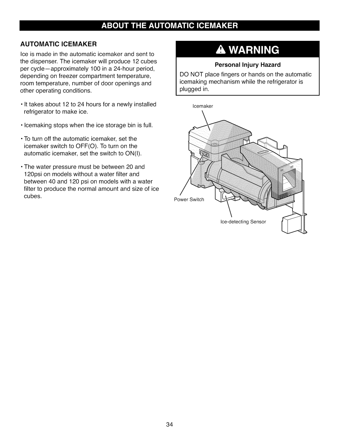 Kenmore 795.7105 manual Automatic Icemaker 