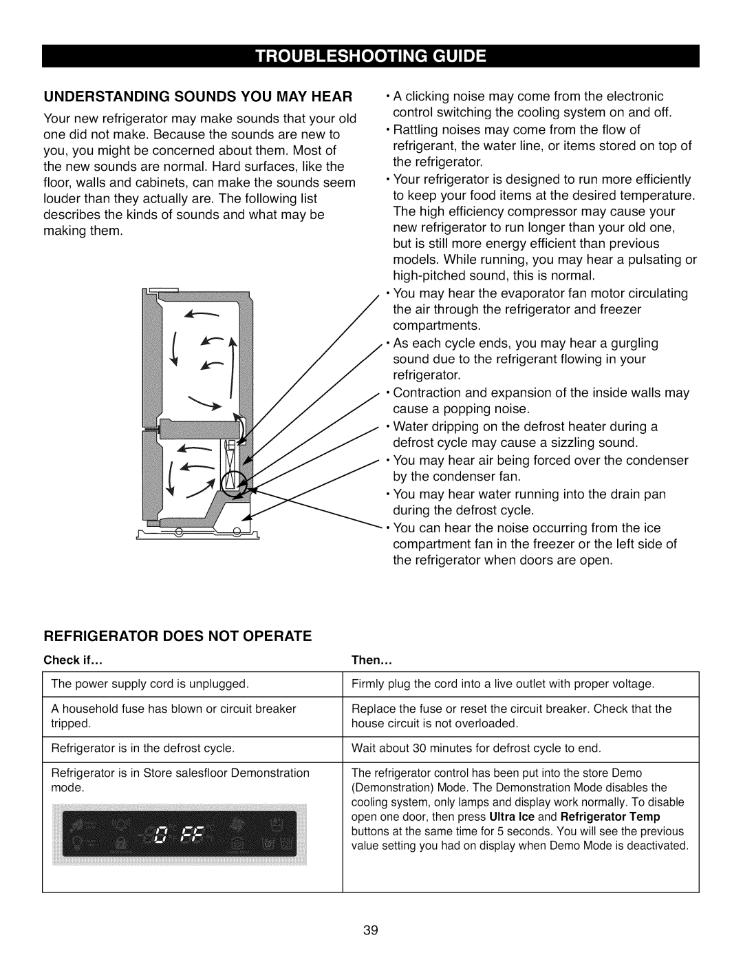 Kenmore 795.7105 manual Understanding Sounds You May Hear, REFRIGERATOR DOES NOT OPERATE Check if, Then 