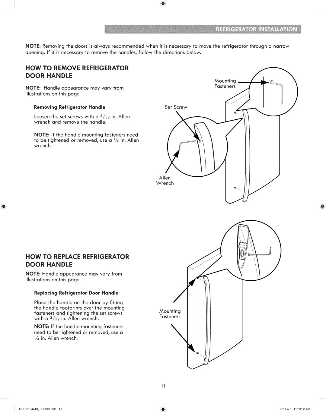 Kenmore 795.7109 manual Door Handle 