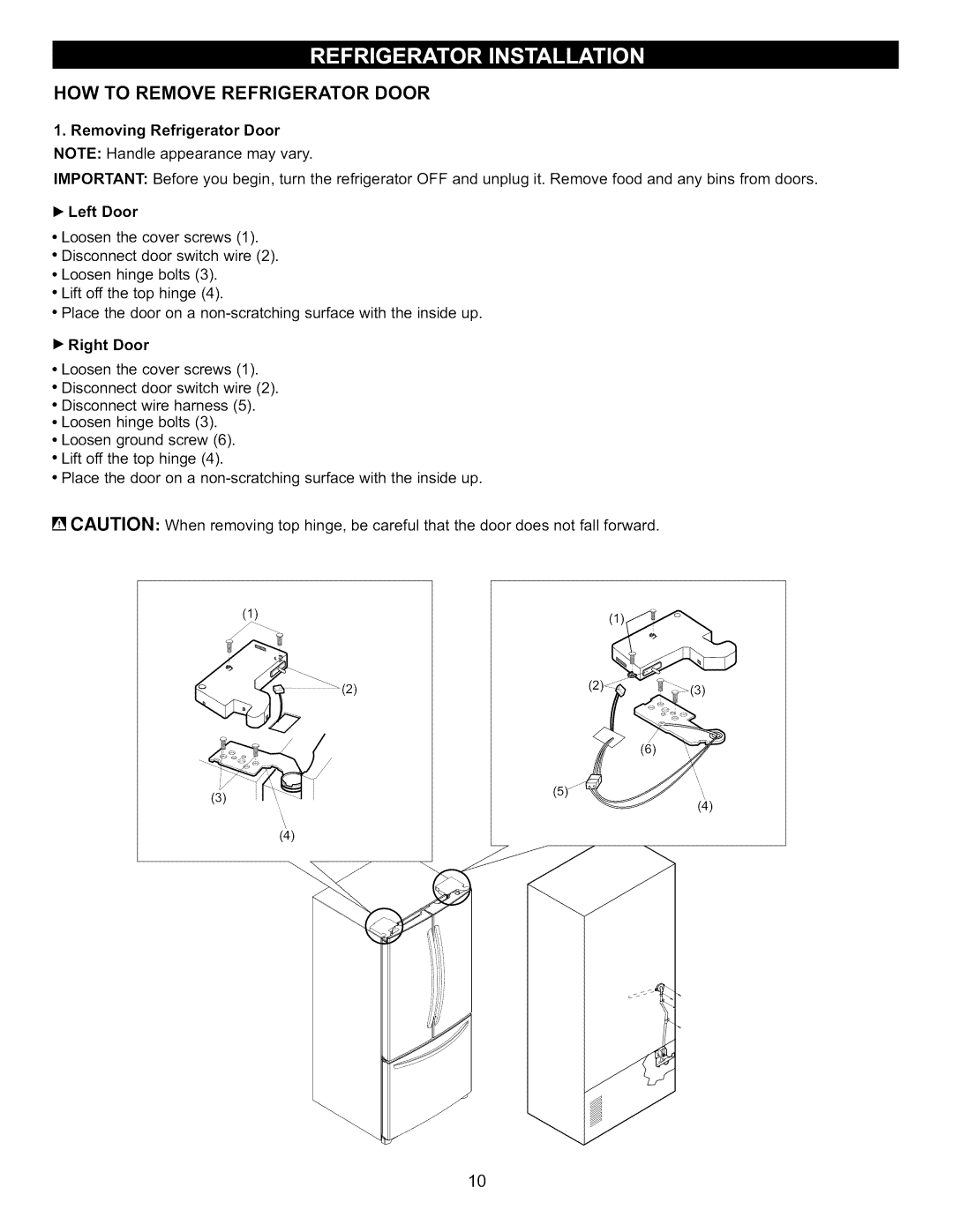 Kenmore 795.7130-K HOW to Remove Refrigerator Door, Removing Refrigerator Door Note Handle appearance may vary, Left Door 