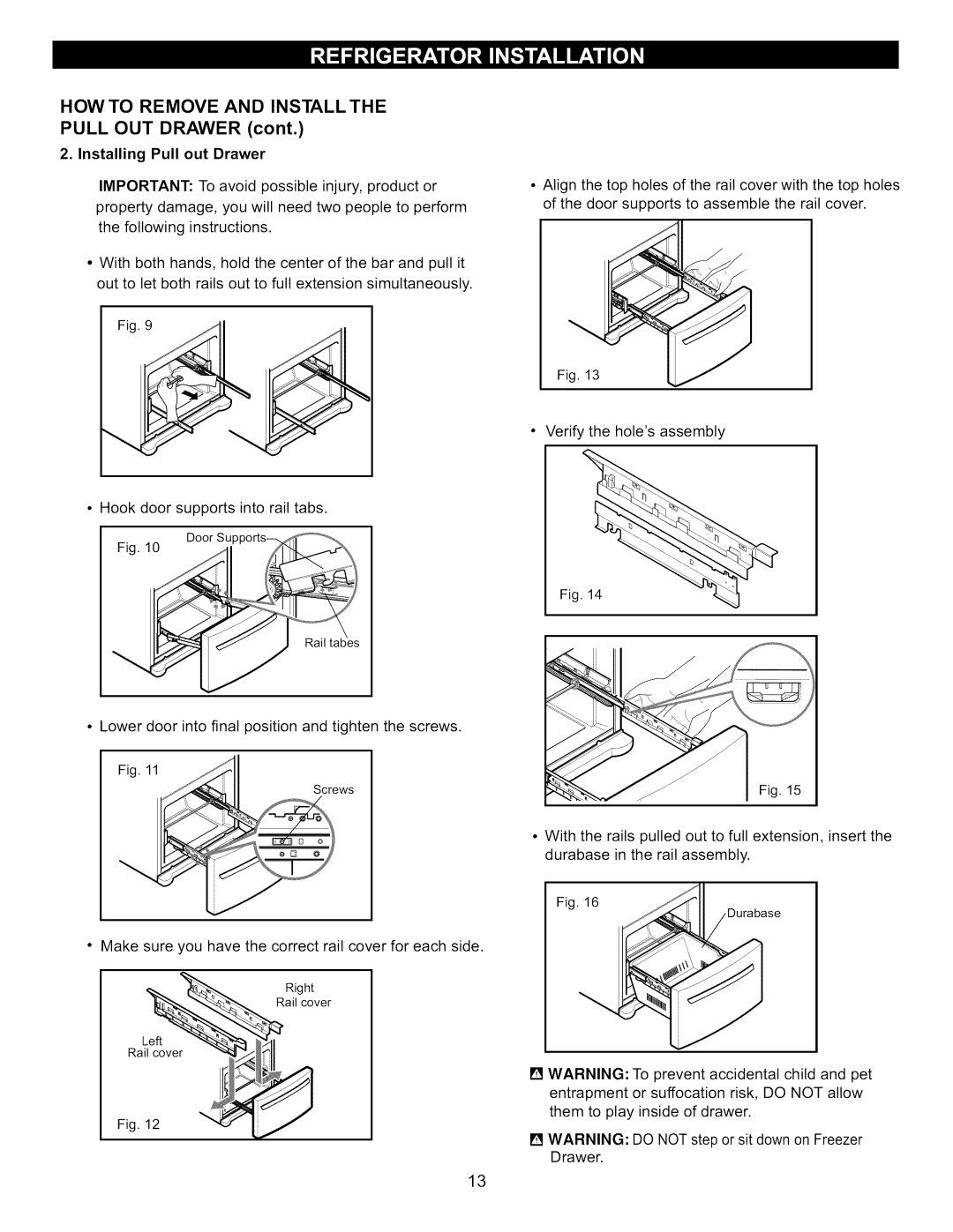 Kenmore 795.7130-K manual HOW to Remove and Install, Pull OUT Drawer, Installing Pull out Drawer 