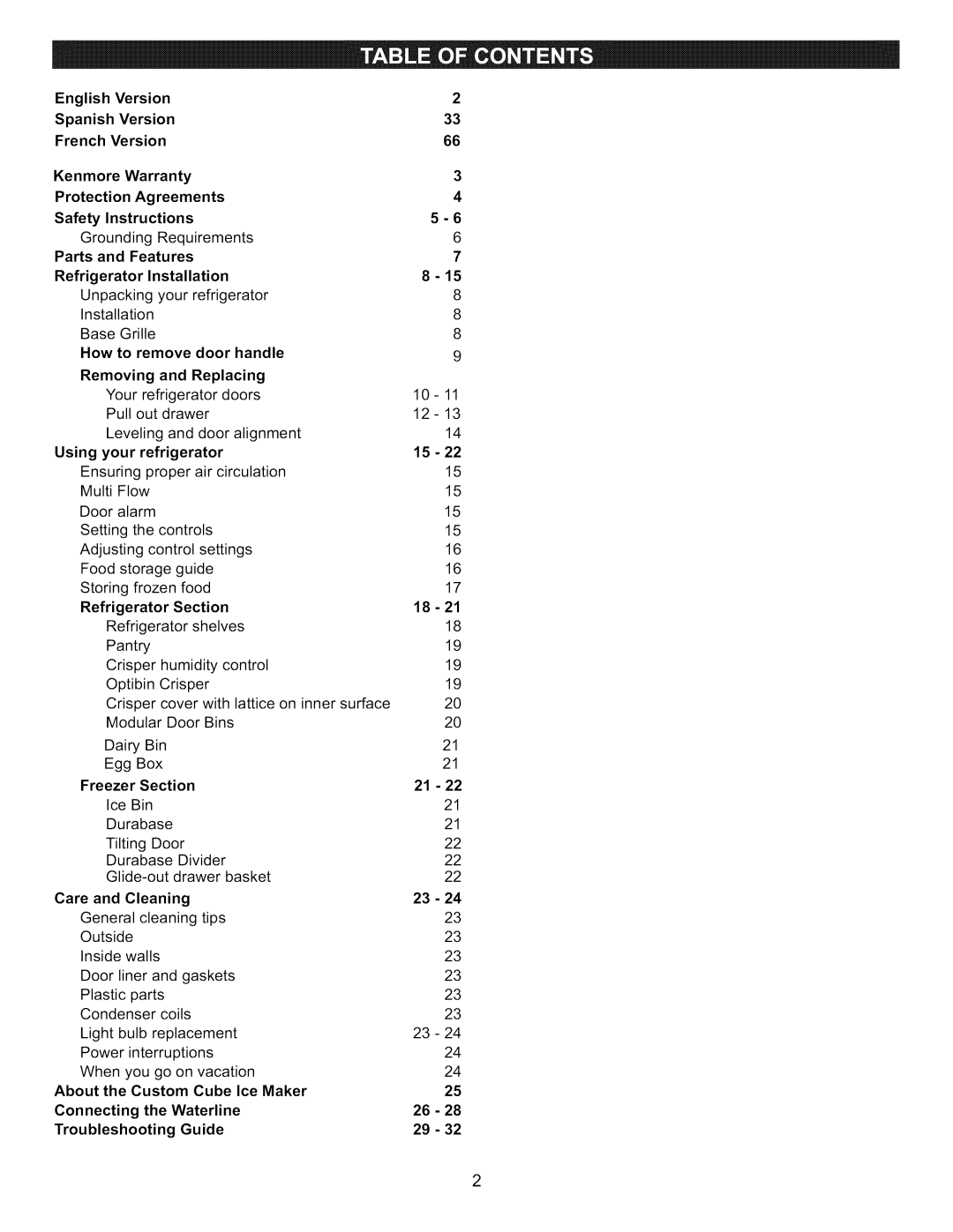 Kenmore 795.7130-K manual Parts and Features Refrigerator Installation, How to remove Door handle Removing Replacing 