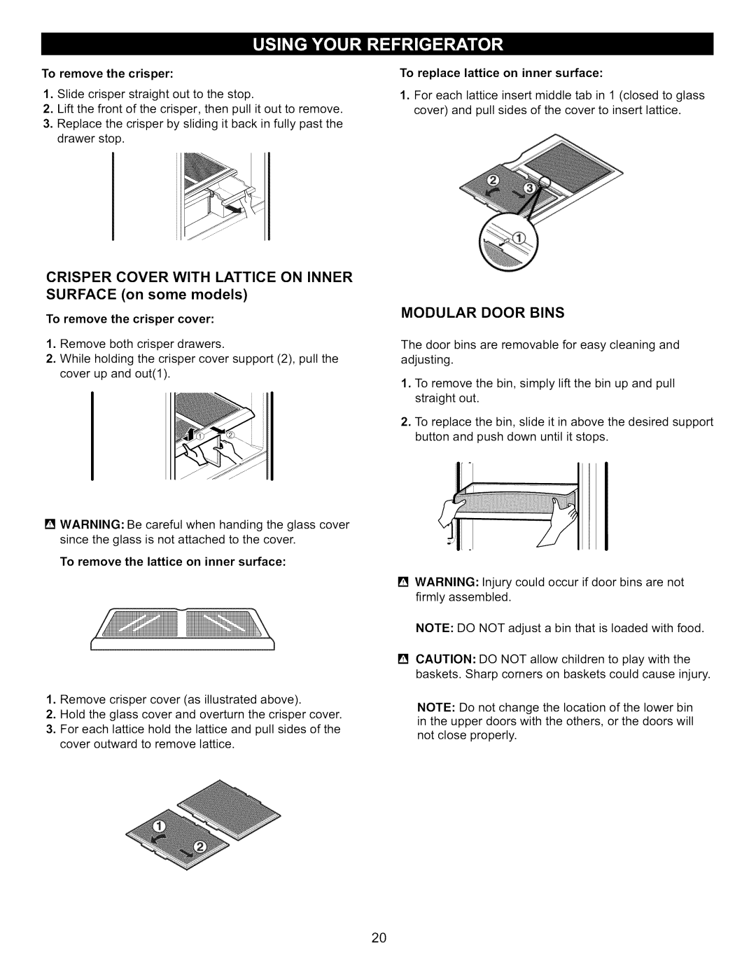 Kenmore 795.7130-K manual Crisper Cover with Lattice on Inner, Surface on some models, Modular Door Bins 