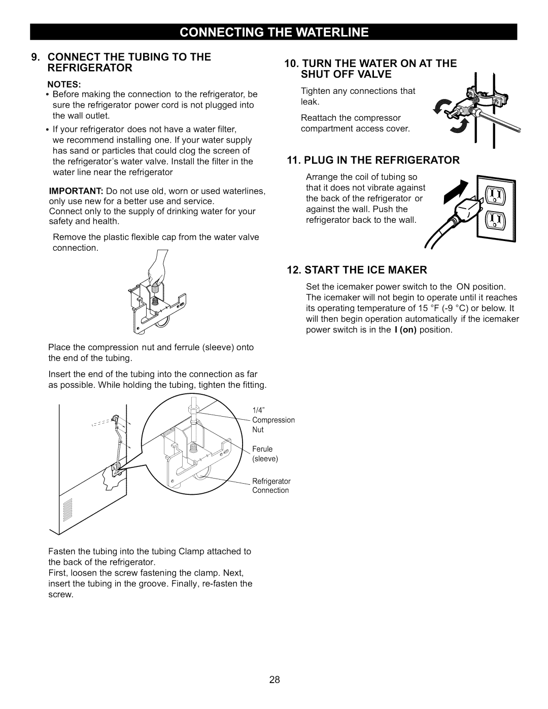 Kenmore 795.7130-K Connect the Tubing to the Refrigerator, Turn the Water on AT the Shut OFF Valve, Start the ICE Maker 