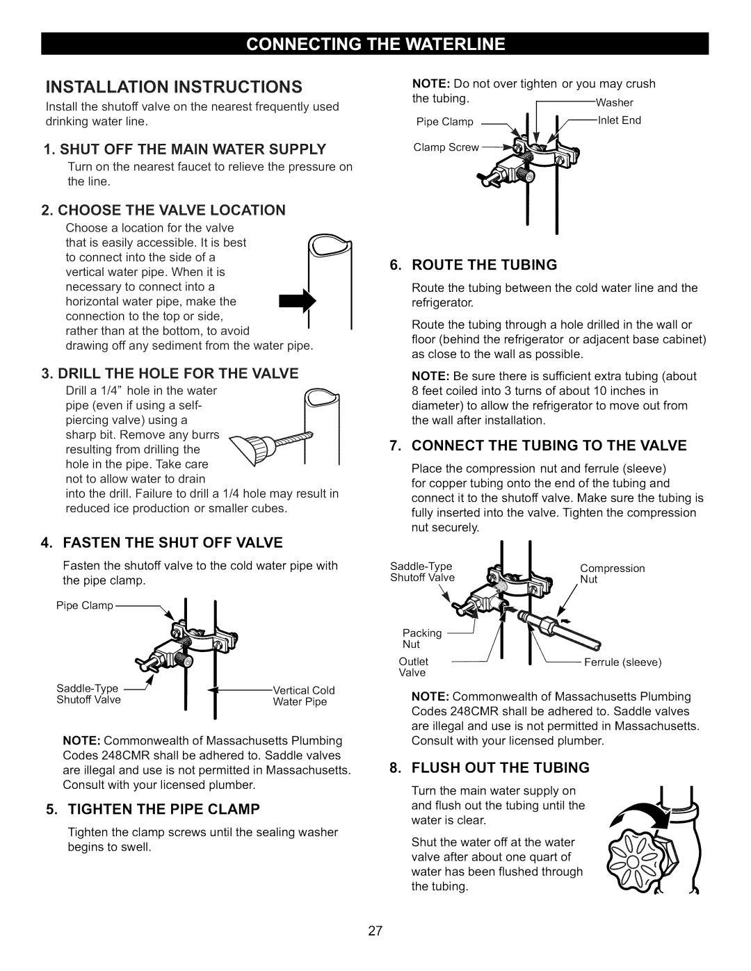 Kenmore 795.7130-K iNSTALLATiON iNSTRUCTiONS, Shut Off The Main Water Supply, Choose The Valve Location, Route The Tubing 