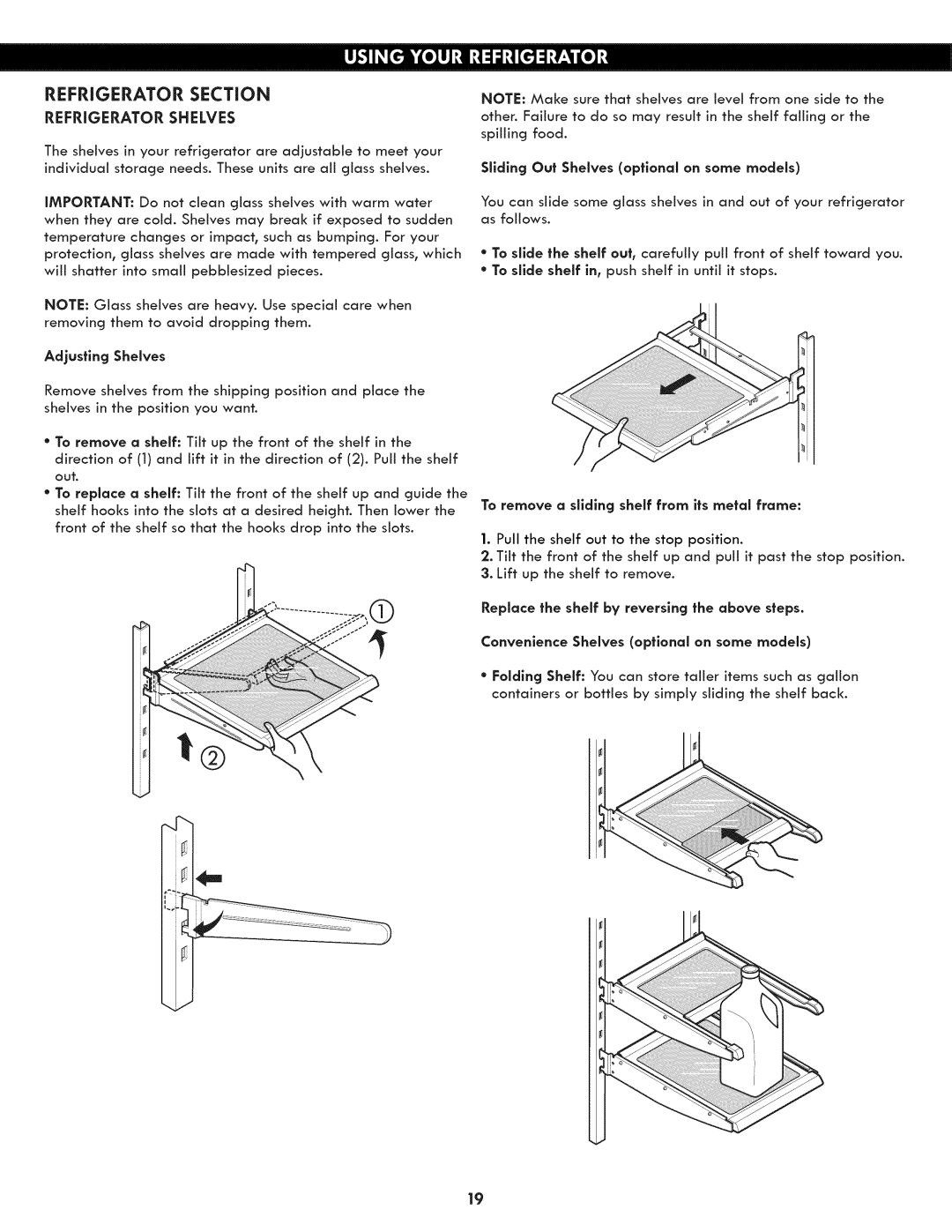 Kenmore 795.7130 manual Refrigerator Section Refrigeratorshelves 