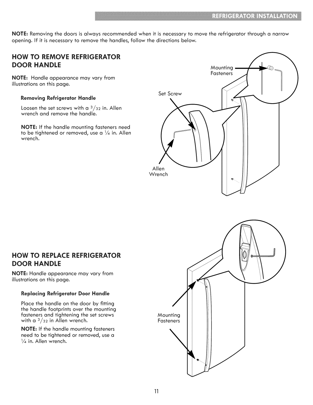 Kenmore 795.7202 manual HOW to Remove Refrigerator Door Handle, Removing Refrigerator Handle 