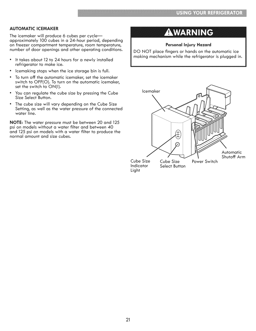 Kenmore 795.7202 manual Automatic Icemaker 