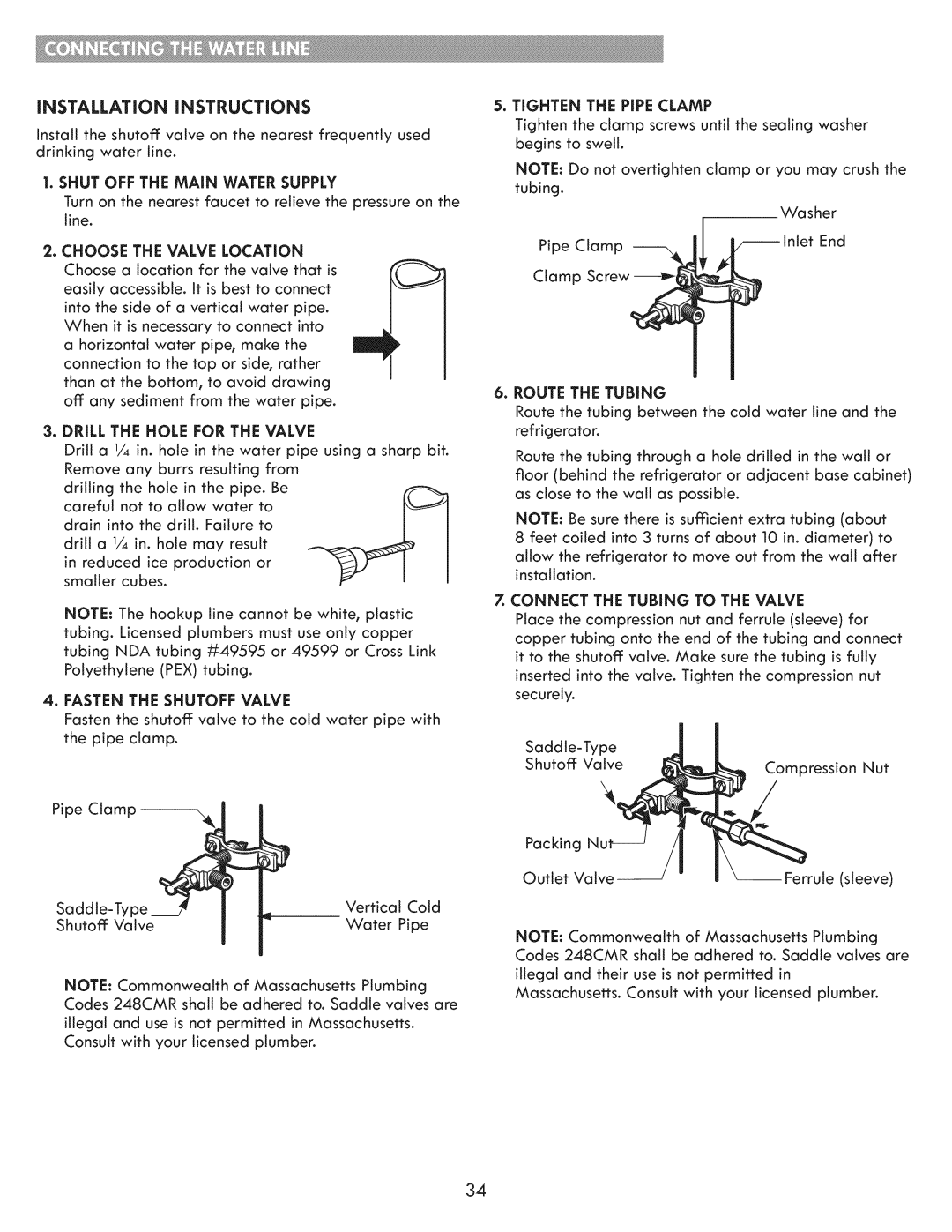 Kenmore 795.7202 manual INSTALLATiON iNSTRUCTiONS, Shut OFF the Main Water Supply, Drill the Hole for the Valve 