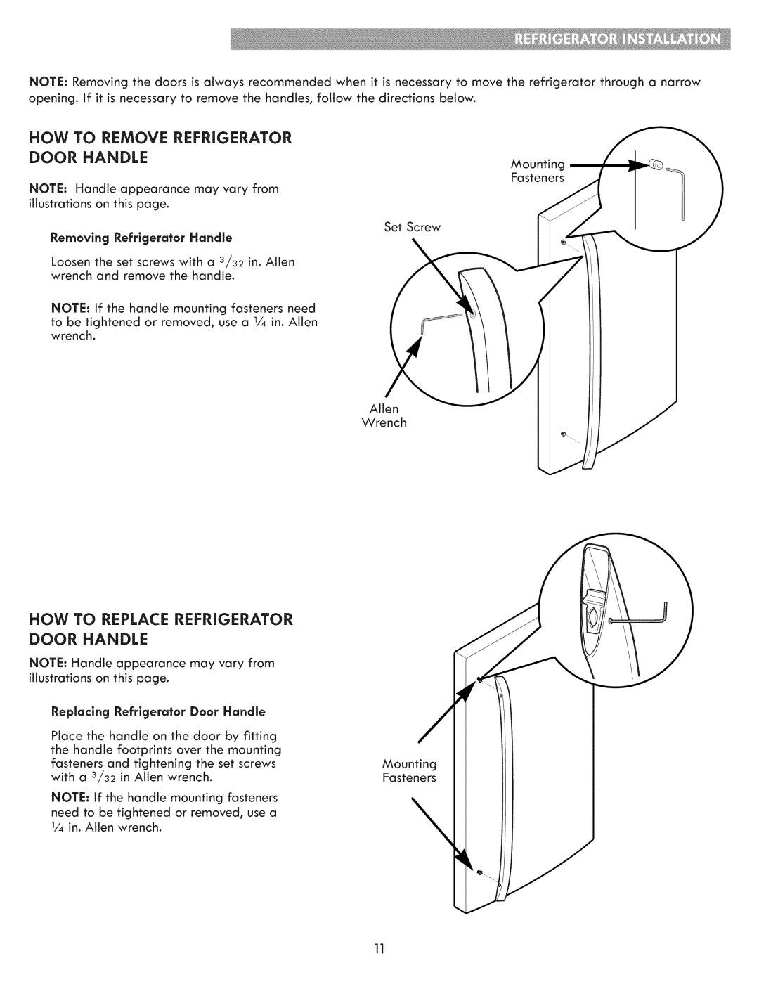 Kenmore 795.7202 manual How To Remove Refrigerator Door Handle, How To Replace Refrigerator, Removing Refrigerator Handle 