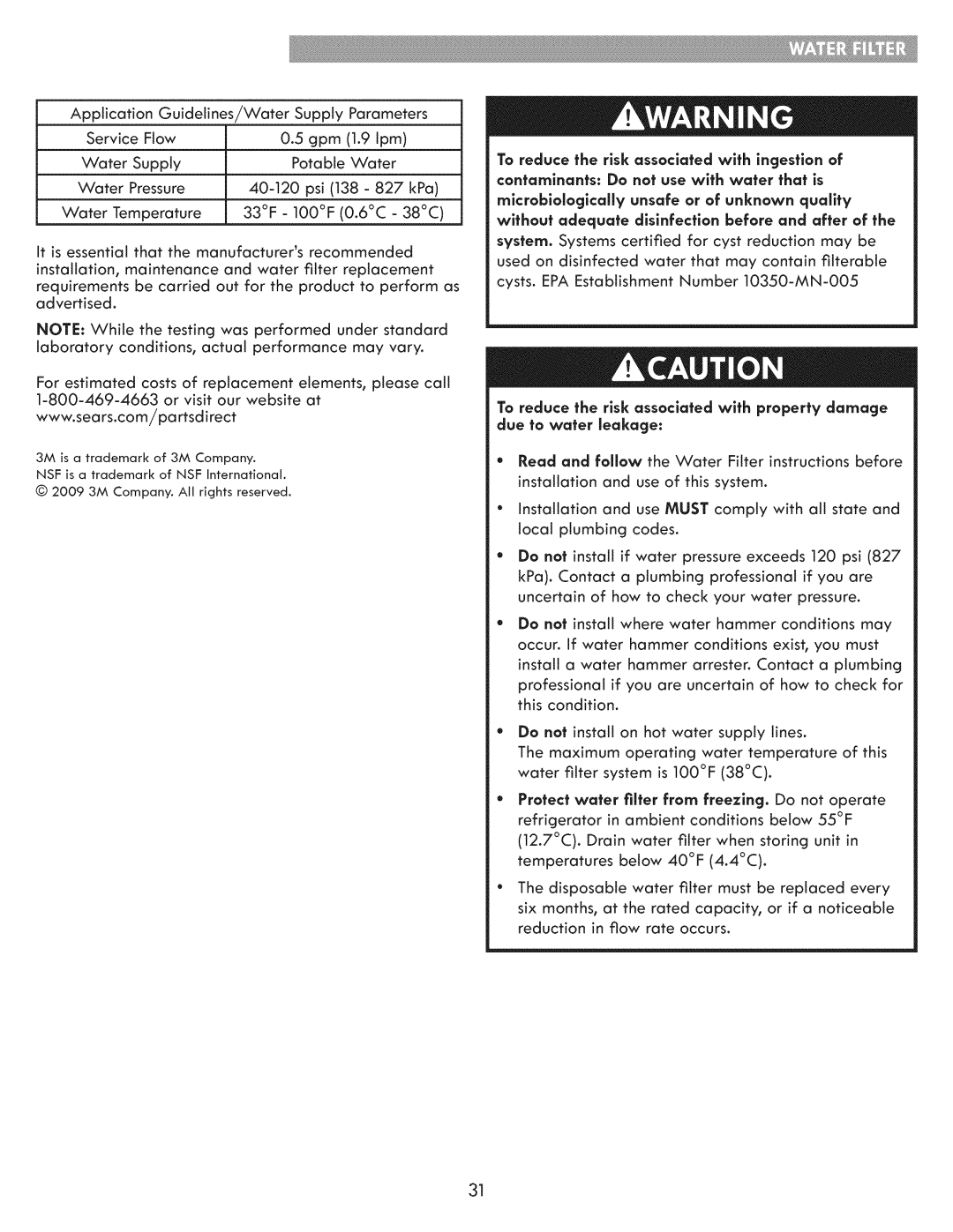 Kenmore 795.7205 manual Microblologlcally unsafe or of unknown quality 