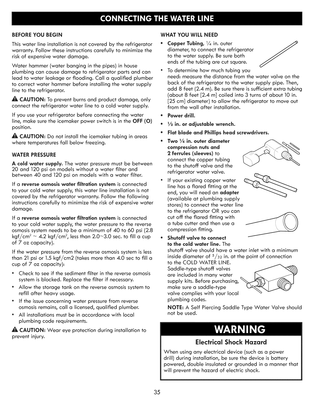 Kenmore 795.7205 manual Electrical Shock Hazard, Water Pressure, What YOU will Need 