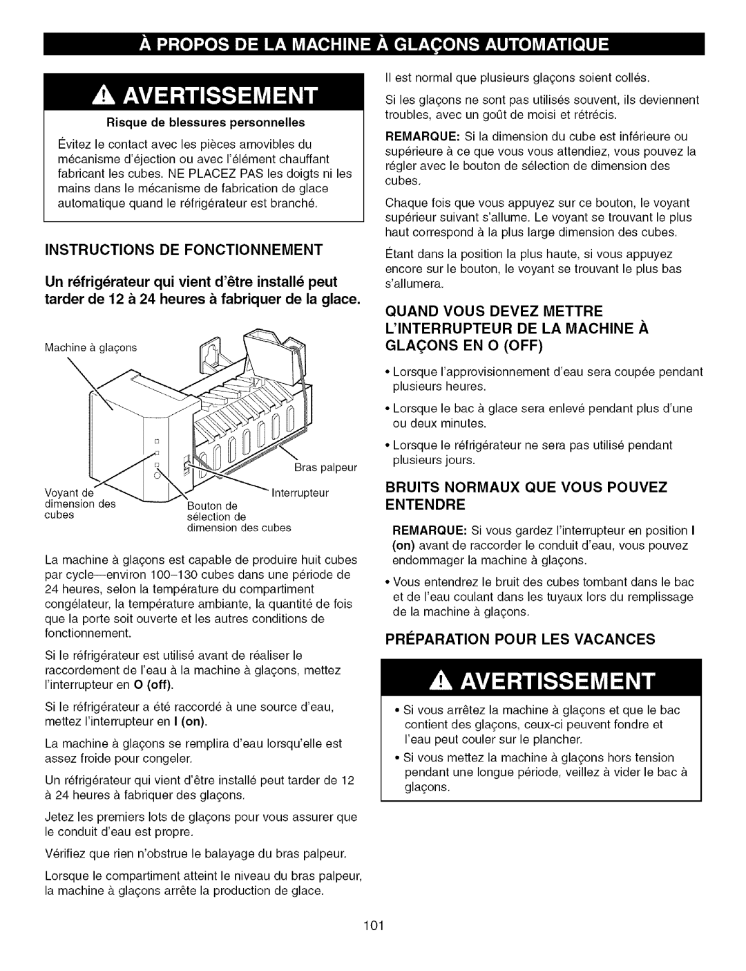 Kenmore 795.7756 Instructions DE Fonctionnement, Bruits Normaux QUE Vous Pouvez Entendre, Priparation Pour LES Vacances 